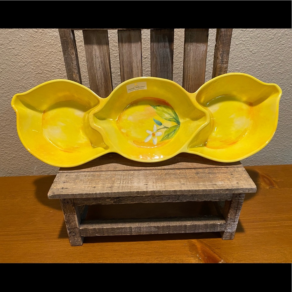 Lemon 3 Compartment Serving Bowls, Farmhouse Lemon Serving Dish, Lemon Bowl